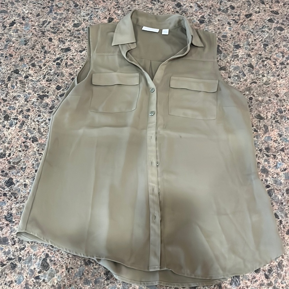 New York & company olive green sleeve collared shirt
